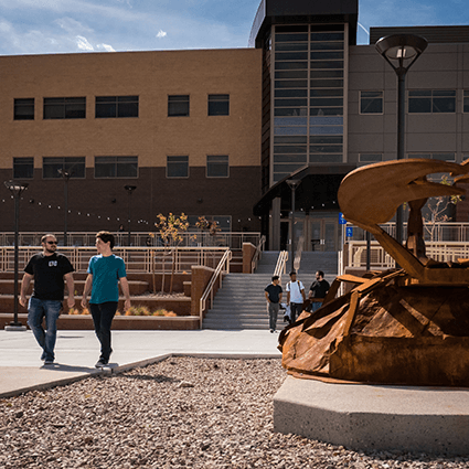 Front of NSC Rogers Student Center with students walking around