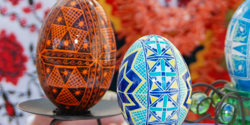 Ornamental eggs in beautiful geometric patterns and vibrant colors