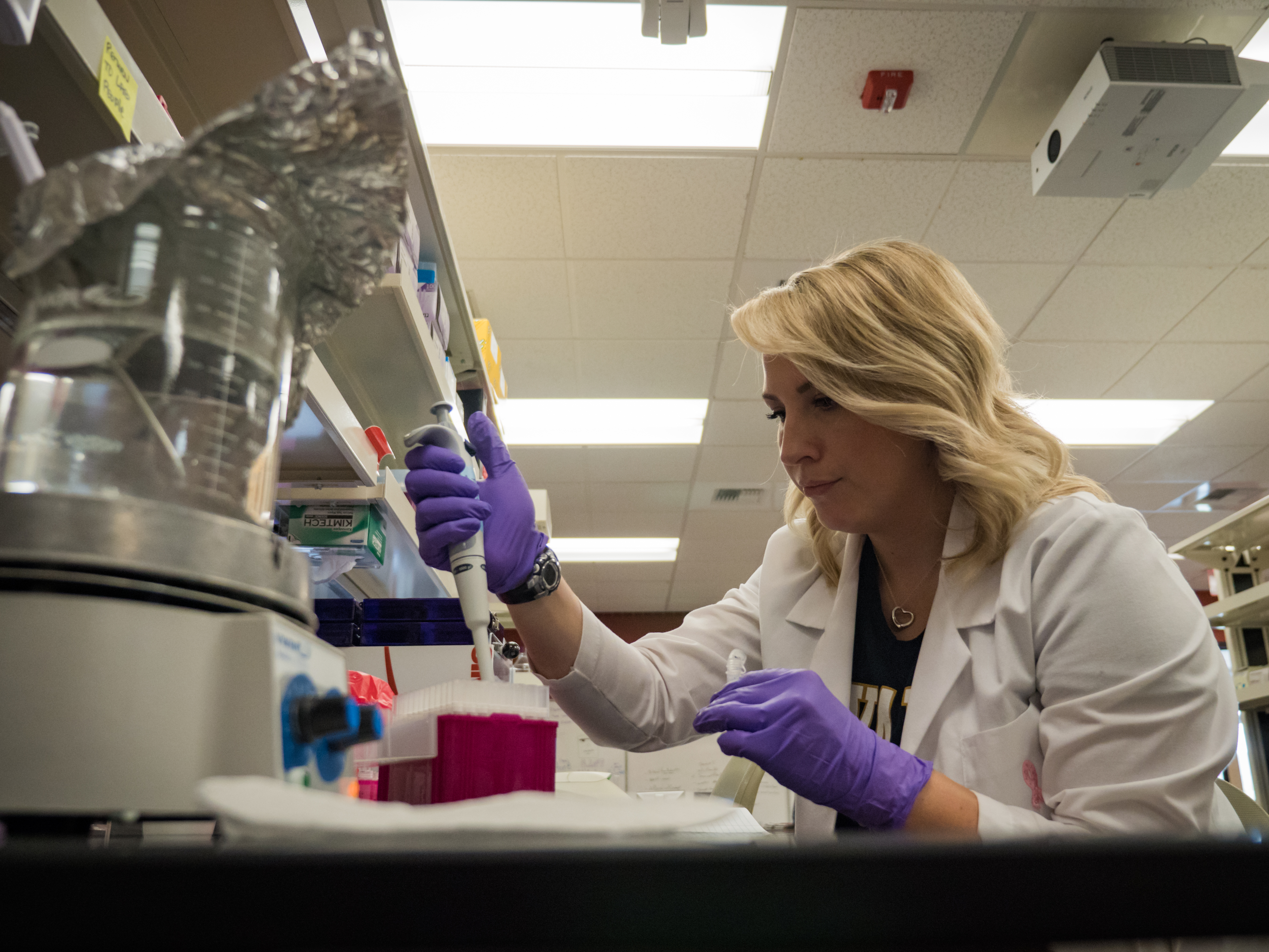 Nevada State College student working in the laboratory alone