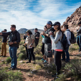 Students and professor working outside in nature