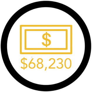 Infographic with gold dollar and amount of $68,230 below it