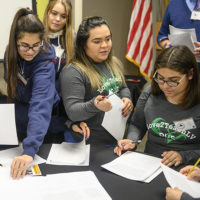 Students participating in a college event