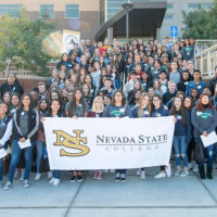 Students gathered outside Nevada State